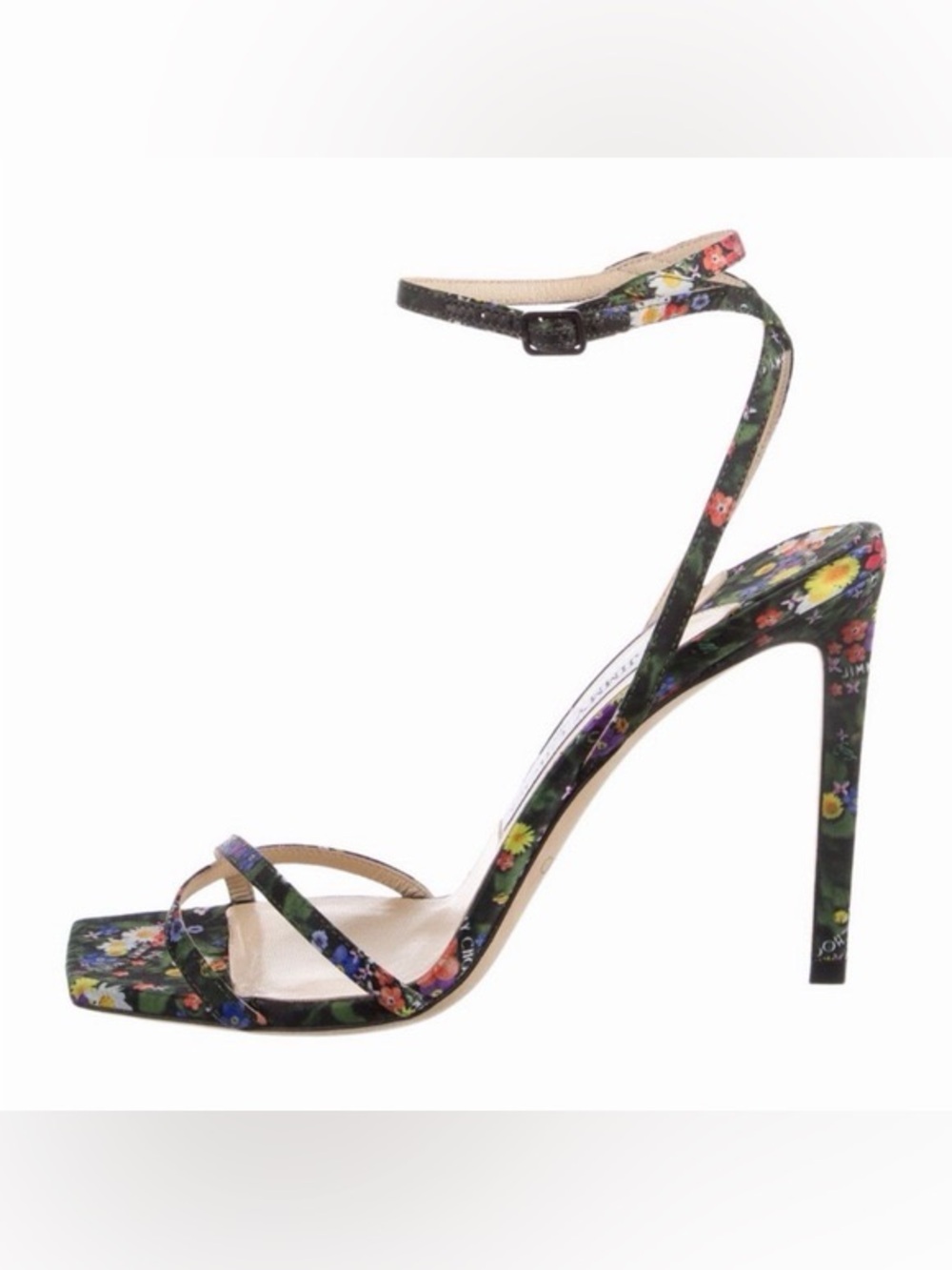 Jimmy Choo Metz 100 Ditsy Print Stiletto Ankle Strap Sandals - Picture 8 of 8